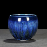 Buddha Stones Chinese Jianzhan Glaze Kiln Change Ceramic Teacup Tenmoku Kung Fu Tea Cup Jian Zhan Tea Cup BS Blue 7.2cm*6cm*140ml