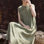 Buddha Stones Handmade Tie Dye Midi Dress Linen Sleeveless Dress 10