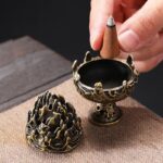 Buddha Stones Tibetan Mini Mountain Pattern Meditation Copper Alloy Incense Burner Incense Burner BS 3