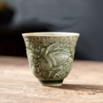 Buddha Stones Crane Pine Ceramic Teacup Kung Fu Tea Cup 80ml Cup BS LightYellow 7cm*6.3cm*80ml
