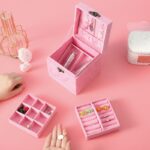 Buddha Stones Jewelry Box Organizer Three-Layer Jewelry Storage Box Flannel Gift Box Jewelry Box BS Pink(With Hook) 12*12*12cm