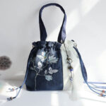 Buddha Stones Embroidered Grass Flowers Cherry Blossom Canvas Tote Crossbody Bag Shoulder Bag Handbag Crossbody Bag BS Blue White Flower 28*30cm