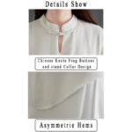 Buddha Stones 2Pcs Three Quarter Sleeve Irregular Design Shirt Wide Leg Pants Meditation Chiffon Women's Set Women's Meditation Cloth BS 4
