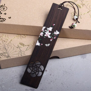 Buddha Stones Butterfly Flower Ebony Wood Bookmarks With Gift Box Bookmarks BS Ebony White Butterfly Flower