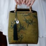 Buddha Stones Yellow Green Bamboo Leaves Bamboo Handles Handbag Handbags BS 10