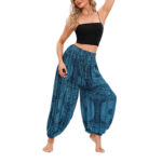 Buddha Stones Casual Loose Round Rose Pattern Harem Trousers Women's Yoga Pants Women's Harem Pants BS Blue(Waist 60-95cm/Hips 170cm/Length 98cm)