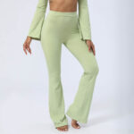 Buddha Stones Long Sleeve Backless Strap Top Bra Flare Pants Fitness Yoga Outfit 2-Piece Outfit BS 1