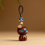 Buddha Stones Small Leaf Red Sandalwood Ebony Wood Lucky Cat Protection Key Chain Phone Hanging Decoration Key Chain BS Small Leaf Red Sandalwood Cat Key Chain