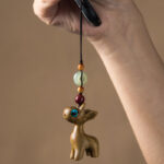 Buddha Stones Green Sandalwood Ebony Wood Mini Deer Positive Peace Buckle Key Chain Phone Hanging Decoration Key Chain BS 2