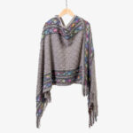 Buddha Stones Tibetan Colorful Striped Rhombus Pattern Shawl Tassels Pullover Winter Cozy Travel Scarf Wrap Tibetan Shawl BS Gray 150cm*55cm