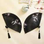 Buddha Stones Hibiscus Flower Plum Blossom Handheld Bamboo Folding Fan 8