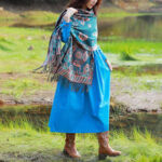 Buddha Stones Tibetan Flower Floral Leaves Pattern Design Shawl Cozy Travel Scarf Wrap Tibetan Shawl BS 7