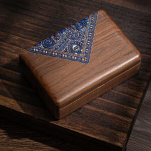 Buddha Stones Vintage Handmade Black Walnut Wood Jewelry Storage Box With Mirror Jewelry Storage Box BS Black Walnut Wood 11.96*8.33*3.88cm