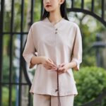 Buddha Stones 2Pcs Shirt Top Pants Meditation Zen Tai Chi Cotton Linen Clothing Women's Set Women's Meditation Cloth BS 8