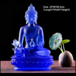 Buddha Stones Medicine Buddha Handmade Liuli Crystal Art Piece Compassion Statue Home Office Offering Decoration Decorations BS 13*10*20.5cm Medicine Buddha