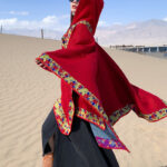 Buddha Stones Tibetan Shawl Border Small Floral Flower Hooded Cloak Winter Cozy Travel Scarf Wrap Tibetan Shawl BS 29