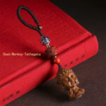 Buddha Stones Chinese Zodiac Natal Buddha Green Sandalwood Om Mani Padme Hum Peace Key Chain Key Chain BS Goat/Monkey-Tathagata