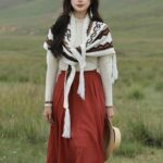 Buddha Stones Tibetan Triangular Shawl Striped Tassels Winter Cozy Travel Scarf Wrap Tibetan Shawl BS 1