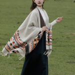 Buddha Stones Tibetan Shawl Colorful Geometry Winter Cozy Travel Scarf Wrap Tibetan Shawl BS 2
