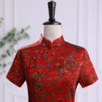 Buddha Stones Vintage Auspicious Clouds Leaf Print Cheongsam Dress Women's Qipao Dress Cheongsam Dresses BS 4