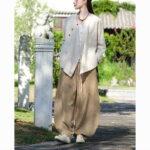 Buddha Stones Solid Color Ramie Linen Loose Blouse Long Sleeve Shirt Chinese Hanfu Top Long Sleeve Shirt BS 7