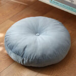 Buddha Stones Lotus Simple Pattern Linen Meditation Seat Cushion Home Living Room Decoration Decorations buddhastoneshop Detachable 40cm*10cm PowderBlue