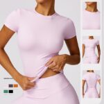 Buddha Stones Women Short Sleeve T-Shirt Top High Waist Leggings Pants For Sports Yoga 2-Piece Outfit BS 63