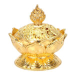Buddha Stones Tibetan Lotus Shaped Purify Incense Burner Incense Burner BS Gold
