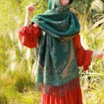 Buddha Stones Tibetan Vine Leaves Pattern Design Shawl Cozy Travel Scarf Wrap Tibetan Shawl BS Dark Green