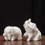 Buddha Stones Small Elephant Statue White Porcelain Ceramic Strength Home Desk Decoration Decorations BS 2Pcs Elephant