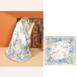 Buddha Stones Pastoral Scene Hot Air Balloon Spring Blossom 100% Mulberry Silk Neck Hair Scarf Silk Shawl BS Flowers-Orange Border
