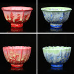 Buddha Stones Retro Blue Red Gradient Lotus Pattern Kiln Change Ceramic Teacup Kung Fu Tea Cup Bowl Cup BS 19