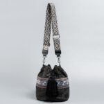 Buddha Stones Beach Geometry Straw Woven Bucket Tassels Crossbody Bag Shoulder Bag Crossbody Bag BS Black 22*19*22cm