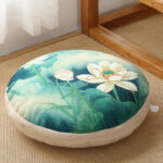 Buddha Stones Lotus Simple Pattern Linen Meditation Seat Cushion Home Living Room Decoration Decorations buddhastoneshop Detachable 40cm*10cm MediumAquamarine