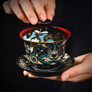 Buddha Stones Peking Opera Mask Pattern Ceramic Gaiwan Sancai Teacup Kung Fu Tea Cup And Saucer With Lid Teapot Cup BS Gaiwan Teacup 10cm *9cm*125ml