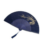Buddha Stones Crane Dragonfly Lotus Peony Plum Blossom Butterfly Handheld Silk Bamboo Folding Fan 22.5cm 9