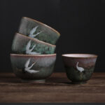 Buddha Stones Auspicious Crane Ceramic Teacup Kung Fu Tea Cup Bowl Cup BS 1