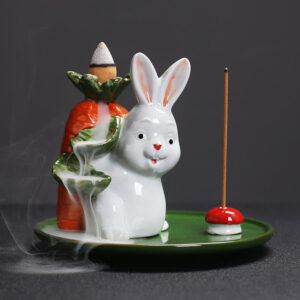 Year of the Rabbit Carrot Mushrooms Rabbit Ceramic Bunny Blessing Incense Burner (Extra 30% Off | USE CODE: FS30) Incense Burner BS Carrot Rabbit