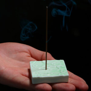 Buddha Stones Mini Auspicious Clouds Design Healing Stick Ceramic Small Incense Burner Decoration Incense Burner BS Square Auspicious Cloud 5*5*0.5cm Green