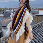 Buddha Stones Tibetan Shawl Colorful Striped Wavy Line Tassels Winter Cozy Travel Scarf Wrap Tibetan Shawl BS 15