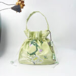 Buddha Stones Embroidered Flowers Wisteria Lily Cotton Linen Tote Crossbody Bag Shoulder Bag Handbag Crossbody Bag BS Light Green Ephyllum 20*20*7cm