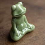 Buddha Stones Mini Small Meditation Lotus Resting Frog Ceramic Wealth Luck Home Tea Pet Figurine Decoration Decorations BS 3