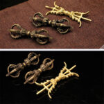 Buddha Stones Handmade Nepal Five Prong Three Prong Vajra Dorje Strength Copper Decoration Dorje BS 17
