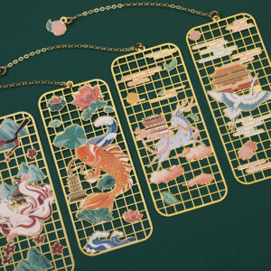 Buddha Stones Elk Koi Fish Crane Nine-Tailed Fox Metal Brass Hollow Bookmark Bookmarks BS main