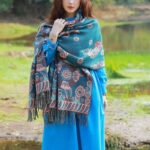 Buddha Stones Tibetan Flower Floral Leaves Pattern Design Shawl Cozy Travel Scarf Wrap Tibetan Shawl BS 4