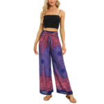 Buddha Stones Bohemian Compass Flower Print Lace-up Wide Leg Pants Women's Yoga Pants Women's Wide Leg Pants BS 13