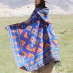 Buddha Stones Tibetan Shawl Triangle Pattern Hooded Cloak Winter Cozy Travel Scarf Wrap Tibetan Shawl BS 1
