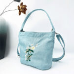 Buddha Stones Embroidery Wisteria Plum Lotus Cherry Blossom Cotton Linen Canvas Tote Crossbody Bag Shoulder Bag Handbag Crossbody Bag BS 12