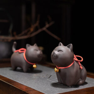 Buddha Stones Mini Lovely Cat Tea Pet Purple Clay Figurine Desk Decoration Decorations BS main