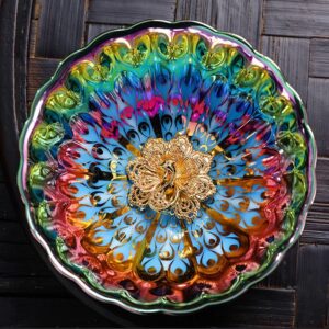 Buddha Stones Vivid Peacock Lotus Gold Inlaid Design Colorful Chinese Jianzhan Ceramic Teacup Kung Fu Tea Cup Jian Zhan Tea Cup BS Peacock 9.6cm*4.8cm*110ml